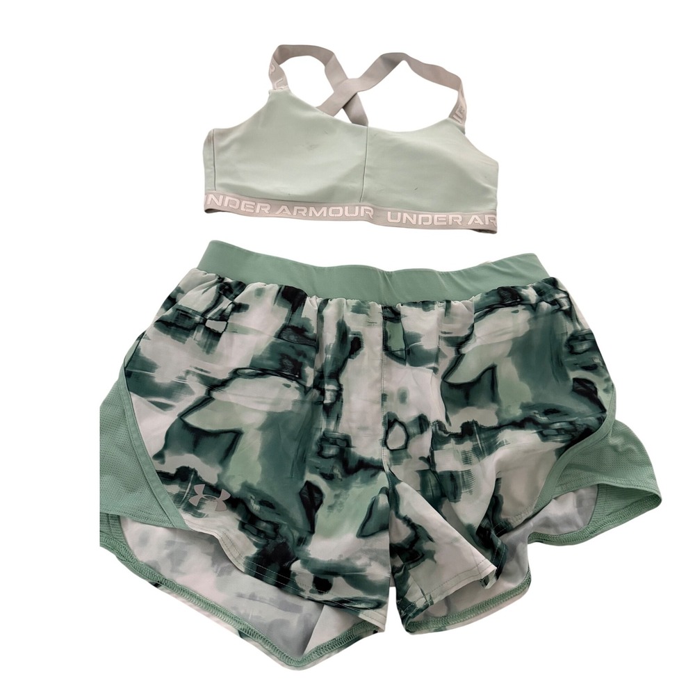 Under Armour Womens Mint Green Abstract Print Sports Bra and Running Shorts Set